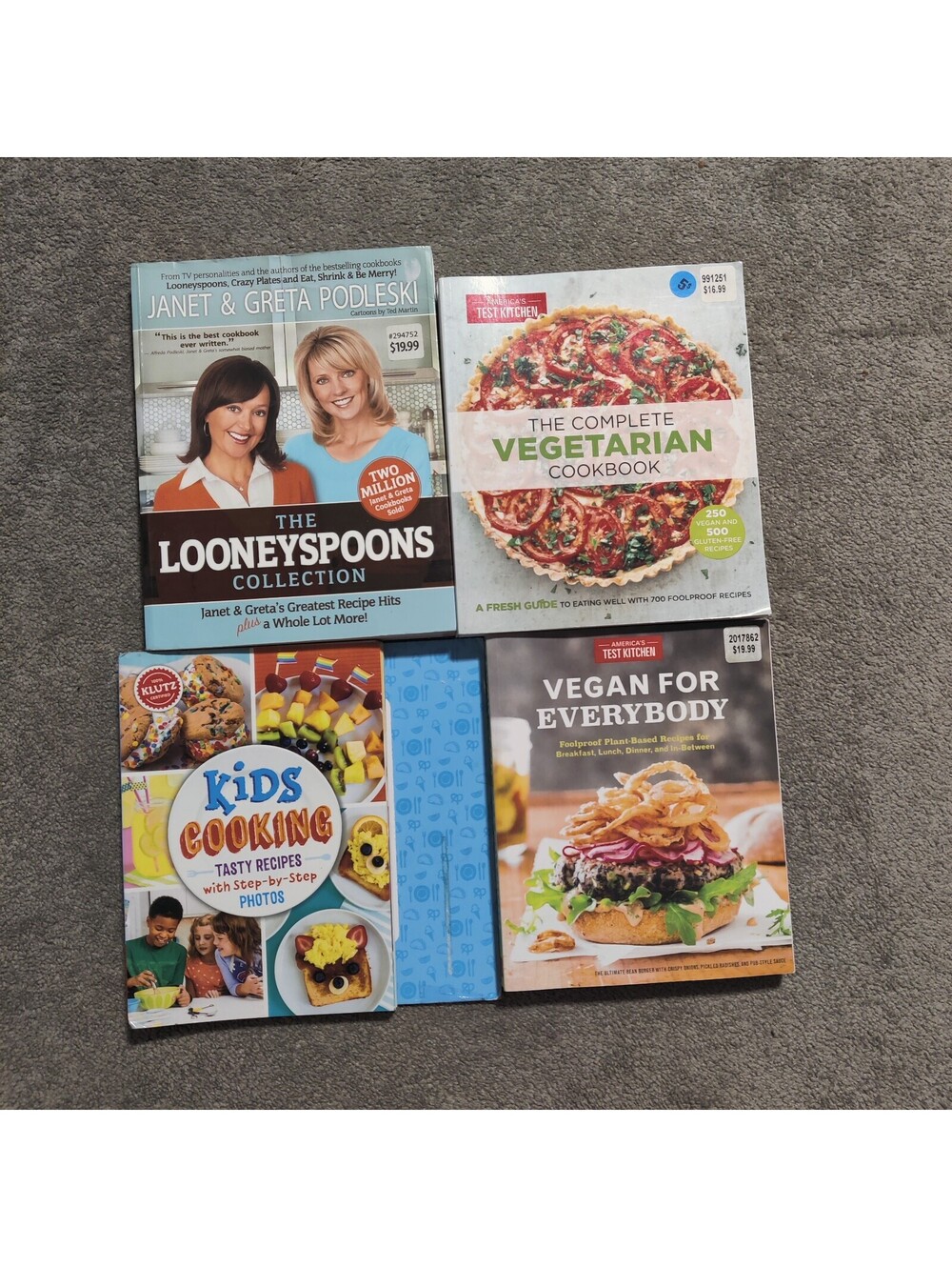 Lot of 4 Cookbooks Vegetarian Vegan Looneyspoons Kids Cooking